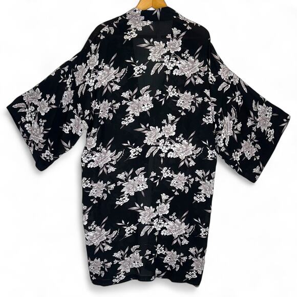 Spiritual Gangster Women's Maya Floral Kimono OS Black Gray Floral 3/4 Sleeve - Picture 4 of 11
